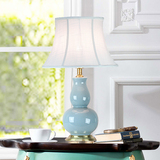 葫芦形蓝色陶瓷台灯美式乡村卧室床头灯 新中式客厅装饰台灯全铜