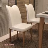 现代创意小户型铁艺木纹客厅餐椅 全包腰皮艺简约百搭组装椅子