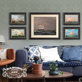 卡农酒店配画美式复古客厅装饰画沙发背景墙挂画组合画大航海帆船