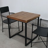 美式复古实木铁艺餐桌椅正方形餐桌饭桌小方桌办公桌餐厅咖啡桌椅