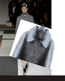 包邮0购2015黑色织纹面料格子面料低价时尚简约大气羊毛呢大衣