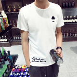 夏季短袖T恤男士圆领纯棉大码体恤韩版修身印花图案半袖上衣服潮