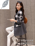 2015秋季新款女气质修身时尚风衣韩版显瘦中长款毛呢外套格子大衣