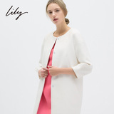 LILY 2015春季新款女装通勤纯色长袖圆领风衣外套 115130B1316