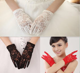 促销短款蕾丝新娘手套 结婚全指婚纱手套婚纱礼服配饰白/红/黑色