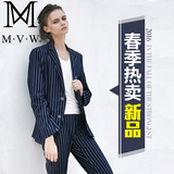 MVW帅气优雅气质条纹修身西装西服法式职业休闲外套装女