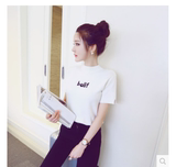 韩国2016春秋装字母半高领短款半袖针织衫韩版短袖套头打底毛衣女