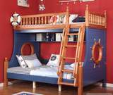 美式实木海盗儿童双层床上下子母床堡垒滑梯小屋亲子高低床远航床