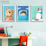 欧美卡通动物人物装饰画儿童房卧室挂画幼儿园壁画教室墙画有框画
