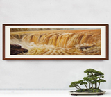 黄河壶口瀑布新中式实木有框装饰画会议室客厅书房办公室墙壁挂画