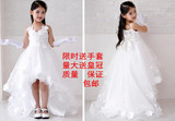 新款连衣裙主持女童拖尾小孩花童公主拖地婚纱长裙白色儿童礼服装
