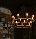 美式乡村铁艺双层圆圈麻绳吊灯loft复古客厅 蜡烛工业吊灯怀旧