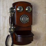 TGHY别墅欧式仿古复古壁挂式电话机家用实木机械铃声金属旋转拨盘
