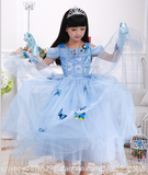 迪士尼灰姑娘公主裙子女童春秋装儿童服装冰雪奇缘外贸长款连衣裙