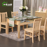 实木小户型餐桌椅组合4人钢化玻璃家用饭桌松木餐台住宅家具餐椅