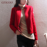 GESGOO2015冬季新款双面羊绒大衣女短款休闲棒球服外套羊毛呢衣红