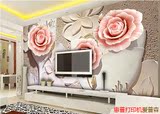 浮雕3D立体玫瑰电视背景pvc无纺布卧室客厅壁画墙纸无缝壁纸定制