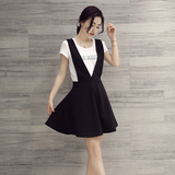 2016春夏装韩版女装两件套连衣裙修身气质背带裙时尚套装A型裙潮