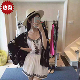 2015夏韩国度假风蕾丝拼接刺绣和服防晒衫开衫外套长袖上衣女