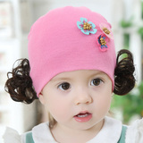 婴儿假发帽纯棉宝宝帽子3-6-12个月女童春秋冬天公主帽新生儿帽子