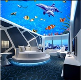3D立体海底世界壁纸大型壁画儿童房墙画海洋馆墙纸游泳馆无纺布