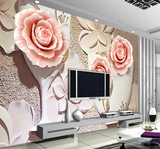 电视墙影视墙瓷砖欧式中式背景墙玫瑰浮雕壁画雕刻UV幻彩亚光