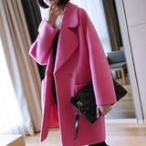 韩国代购东大门中长款羊绒毛呢外套修身加厚茧型西装领呢子大衣女