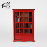 SRITY美式乡村简约实木书柜欧式现代儿童书房带门简易置物柜书架