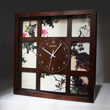 现代中式大挂钟现代正方形实木静音时钟表创意客厅卧室木质石英钟