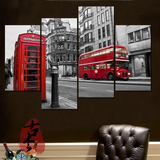 英国伦敦风景装饰画 客服沙发背景墙挂画 红色电话亭巴士无框画