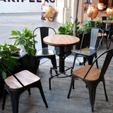现代简约咖啡厅桌椅组合彩色奶茶店西餐厅铁艺实木咖啡铁皮圆桌椅