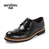 Westlink西遇男鞋2016春季新款商务休闲真皮布洛克雕花漆皮皮鞋