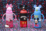 日本迪士尼~米奇米妮Mickey保温杯儿童宝宝不锈钢带吸管保温水壶