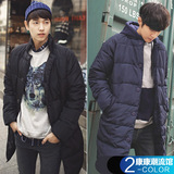 韩国代购男装冬季新款韩版修身加厚棉衣男纯色中长款棉服外套潮