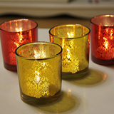 欧式复古红色玻璃蜡烛杯浪漫烛光晚餐酒吧装饰电镀圣诞蜡烛台摆件