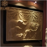 上海景掌柜推荐宏东南亚砂岩浮雕客厅沙发背景墙砂雕装饰画群象