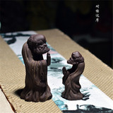 紫砂达摩茶宠雕塑摆件 树桩达摩 对悟 禅意树皮紫砂茶宠摆件 特价