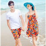 沙滩情侣装夏装2015款海边度假蜜月沙滩服女连衣裙短袖T恤沙滩裤