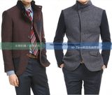 韩国高端夹棉立领羊毛呢外套 韩版男士短款大衣