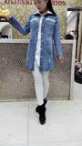 艾琳诗怡1627#新春款时尚潮流韩版破洞中长长袖牛仔风衣外套女