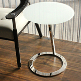 创意现代 不锈钢 圆脚斜脚 黑玻璃台面 圆几 角几 咖啡桌 休闲桌