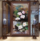 中式简约现代有框客厅玄关走廊装挂饰画纯手绘写实古典油画荷花