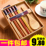 日式和风竹木筷子家用家庭装 日本防滑竹筷礼盒便携餐具套装5双