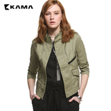 卡玛KAMA 新款女装拼接撞色PU立领纯棉短款外套 7115764