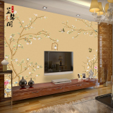 现代中式个性定制手绘花鸟工笔图客厅沙发屏风电视背景墙壁纸壁画