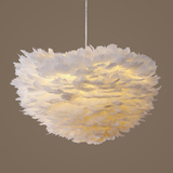 宏邦创意个性北欧灯笼 艺术吊灯白色羽毛灯卧室客厅吊灯温馨
