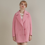 2015新粉色羊绒大衣中长款高端毛呢大衣双排扣茧型呢子外套女冬装