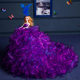 天天特价婚纱娃娃拖尾新娘摆件梦幻白色紫色灰姑娘白雪公主