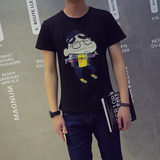 夏季韩版修身潮男士紧身卡通短袖体恤半袖圆领蜡笔小新潮流T恤男