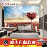 立体3d无纺布客厅卧室 电视背景墙壁纸 无缝大型壁画 红色枫叶心